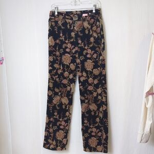 Velveteen Pants Black Floral Print Size 4